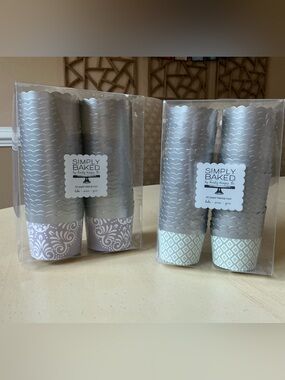 2 New Packages of  Baking Cups - Soft Green & Lavender With Silver